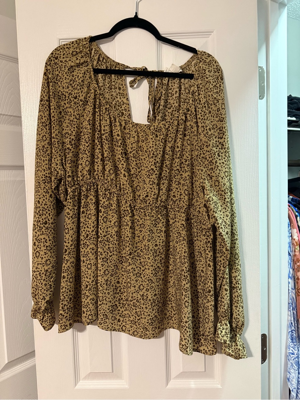 Chic Soul Olive Green Leopard Print Peasant Tunic